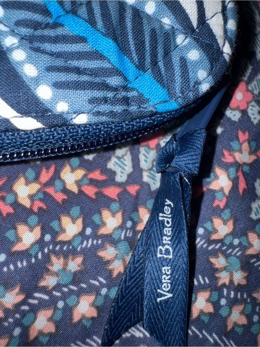 Vera Bradley Navy and Teal Floral Quilted Pouch